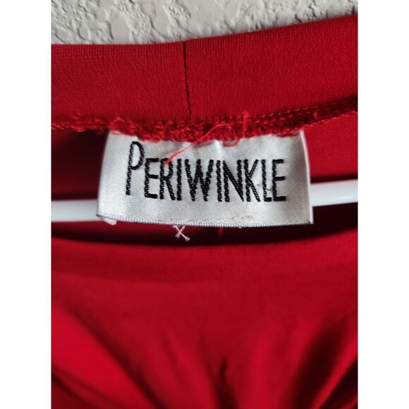 Vintage 1990s Periwinkle Womens Sz M Midi Dress Solid Red Short Sleeve - Picture 2 of 3